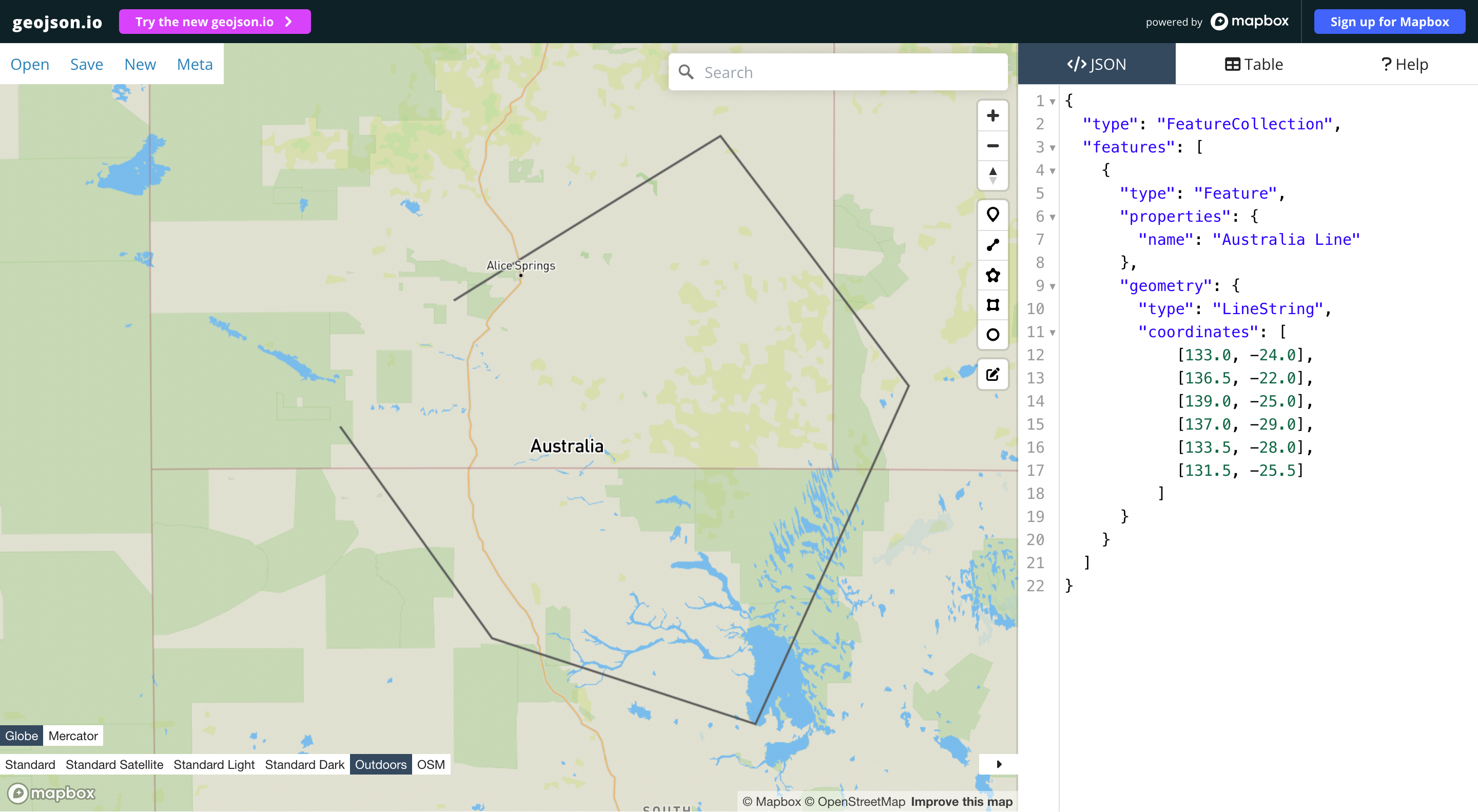 GeoJSON linestring visualized GeoJSON linestring visualized